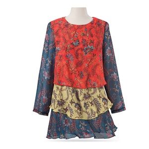 Pyramid Collection Floral Jewel Tunic Tiered 1X